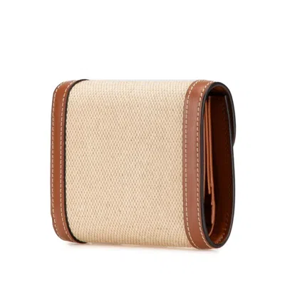 Pre-owned Celine Beige Brown Canvas Leather Wallet (tri-fold) ()