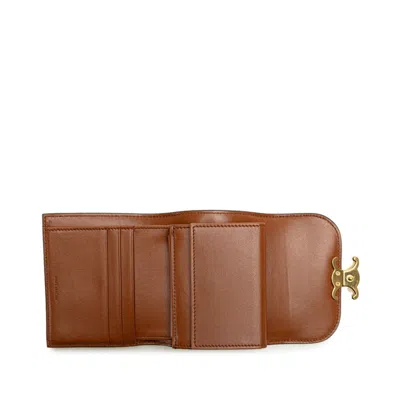 Pre-owned Celine Beige Brown Canvas Leather Wallet (tri-fold) ()