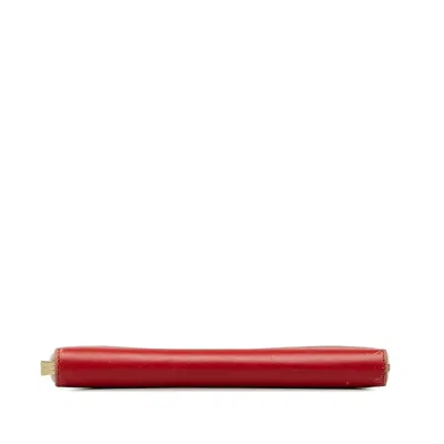 Pre-owned Celine Beige Red Color Leather Long Wallet (bi-fold) ()