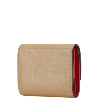 Pre-owned Celine Beige Red Color Leather Wallet (tri-fold) ()