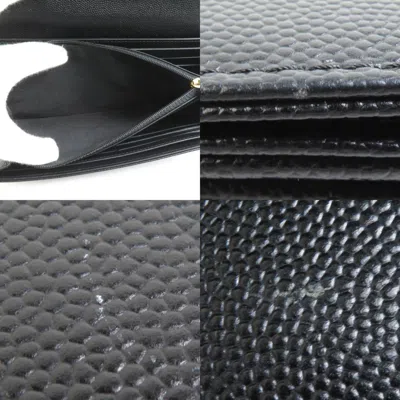 Pre-owned Chanel Black Grained Calfskin Long Wallet (bi-fold) ()