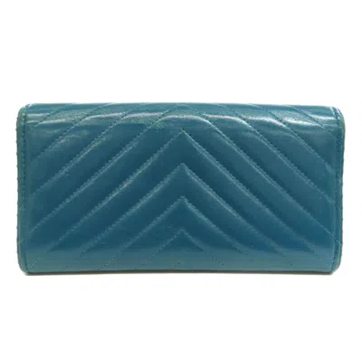 Pre-owned Chanel Blue Leather Long Wallet (bi-fold) ()