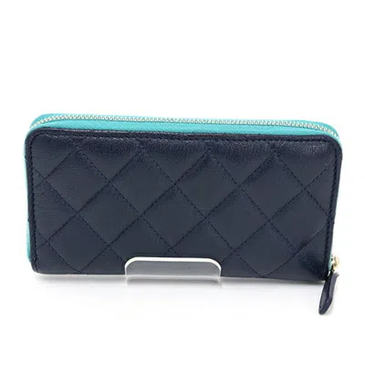 Pre-owned Chanel Green Navy Pink Leather Wallet (bi-fold) ()