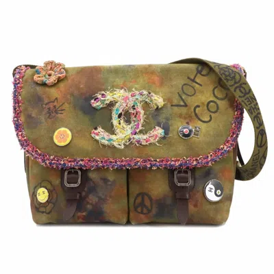 Pre-owned Chanel Khaki Canvas Leather Shoulder Bag ()