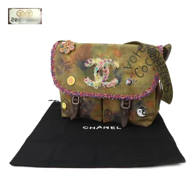 Pre-owned Chanel Khaki Canvas Leather Shoulder Bag ()