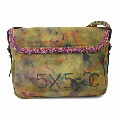 Pre-owned Chanel Khaki Canvas Leather Shoulder Bag ()