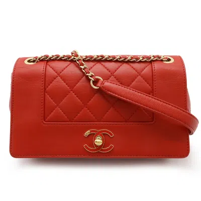 Pre-owned Chanel Matelasse Red Color Leather Pochette Shoulder Bag ()