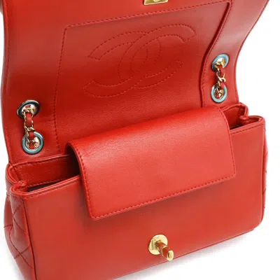 Pre-owned Chanel Matelasse Red Color Leather Pochette Shoulder Bag ()