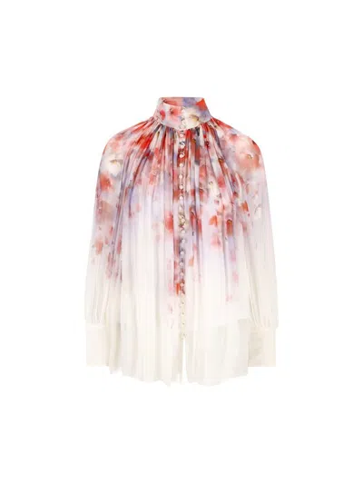 Zimmermann Crush Pleated Floral-print Crepon Blouse