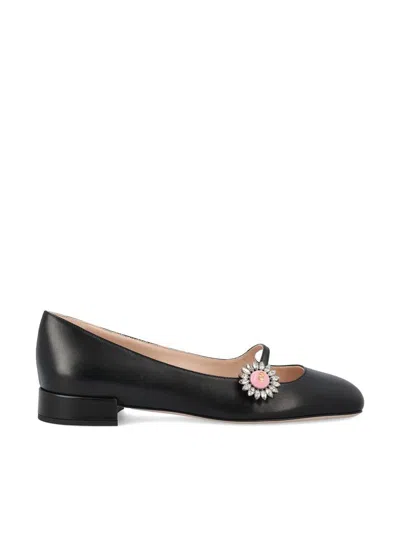 Valentino Embellished Leather Mary Jane Flats