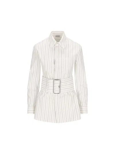 Burberry Belted Pinstriped Cotton-poplin Shirt