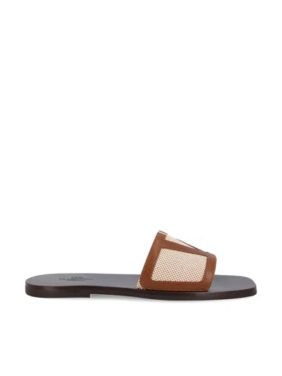 Valentino Garavani Viva Superstar Slide Sandal In Canvas Fabric And Nappa Leather
