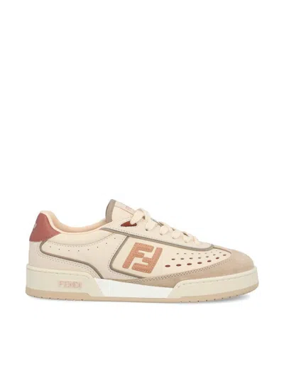 Fendi Leather Sneakers With Contrast Heel Tab