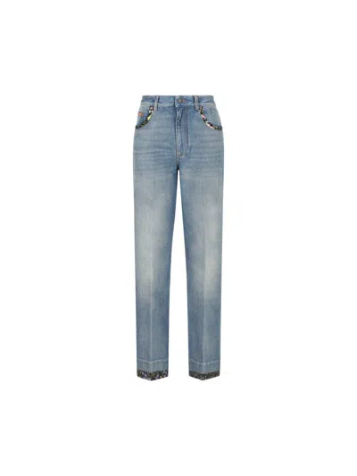 Valentino Womens Denim Blu Lav Chiaro Embroidered Straight-leg Denim Jeans In Blue