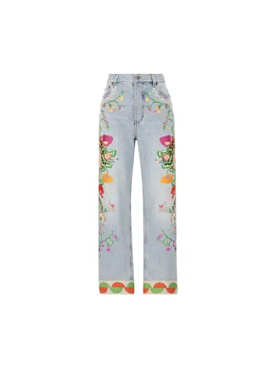 Valentino Womens Floral-embroidery Wide-leg Denim Jeans Denim Blu Lav Chiaro