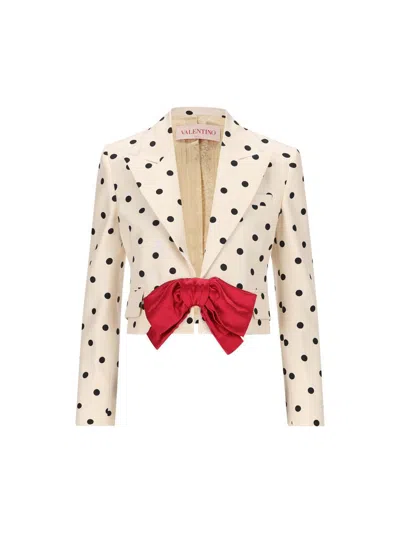 Valentino Bow-embellished Polka-dot Silk-shantung Jacket