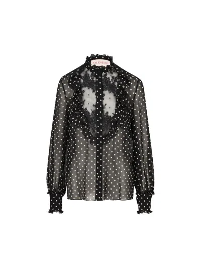 Valentino Garavani Polka Dot Tulle Bib Button-up Shirt