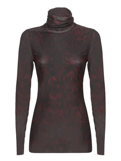 Ganni Brown Mesh High Neck Top