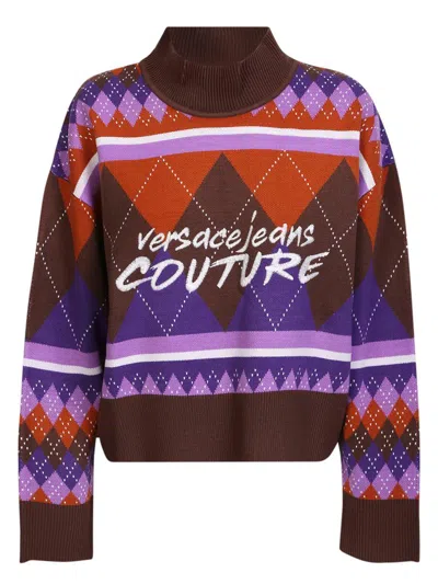 Versace Jeans Couture Pullover With Argyle Knit Construction In Multi