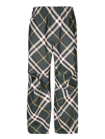 Burberry Men's Check Pattern Trousers With Elastic Waist And Drawstring