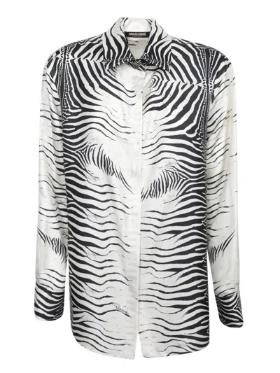 Roberto Cavalli Zebra Black And White Silk Shirt