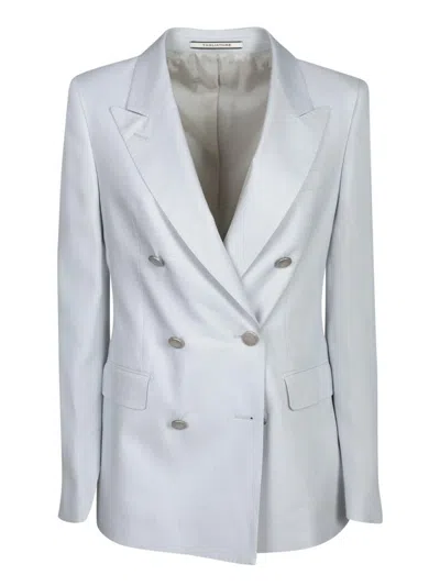 Tagliatore Double-breasted Pearl Grey Linen Jacket With Tailored Cut