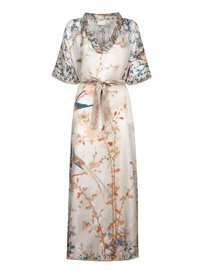 Pierre-louis Mascia Aloes Floral Silk Kaftan In Beige