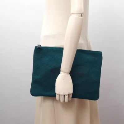 Pre-owned Coach Black Dark Green Canvas Clutch Bag Pouch () In Multi