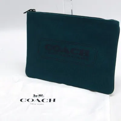 Pre-owned Coach Black Dark Green Canvas Clutch Bag Pouch () In Multi