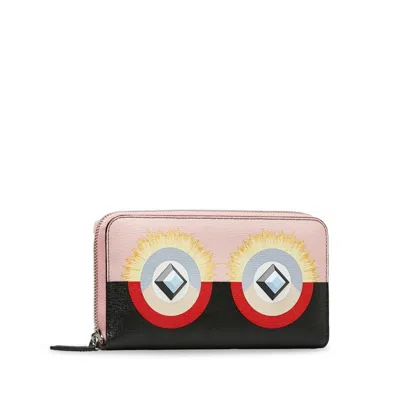 Pre-owned Fendi Black Pink Leather Long Wallet (bi-fold) () In Multi