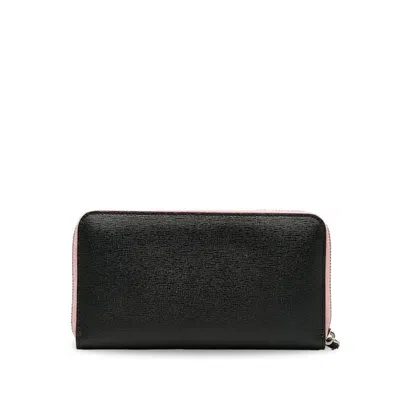 Pre-owned Fendi Black Pink Leather Long Wallet (bi-fold) () In Multi