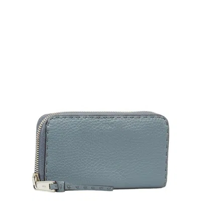 Pre-owned Fendi Blue Gray Leather Long Wallet (bi-fold) () In Multi