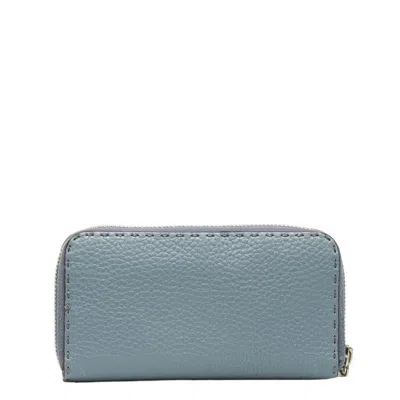Pre-owned Fendi Blue Gray Leather Long Wallet (bi-fold) () In Multi