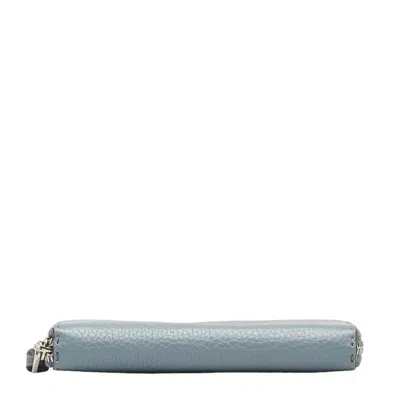Pre-owned Fendi Blue Gray Leather Long Wallet (bi-fold) () In Multi