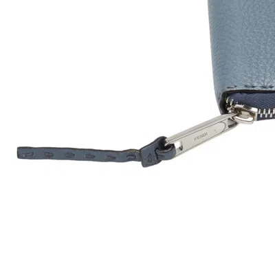 Pre-owned Fendi Blue Gray Leather Long Wallet (bi-fold) () In Multi