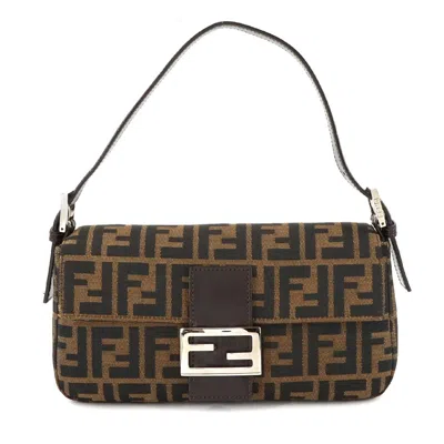 Pre-owned Fendi Brown Canvas Leather Baguette Bag Shoulder Bag ()