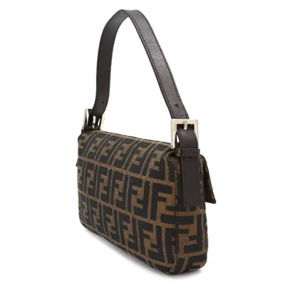 Pre-owned Fendi Brown Canvas Leather Baguette Bag Shoulder Bag ()