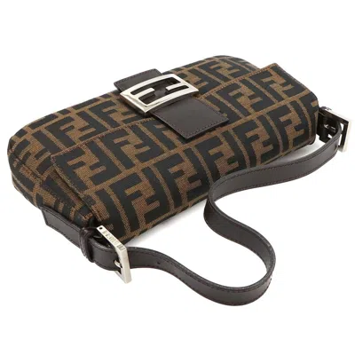 Pre-owned Fendi Brown Canvas Leather Baguette Bag Shoulder Bag ()