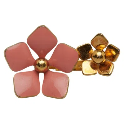 Pre-owned Fendi Gold Pink Band Ring () In Multi