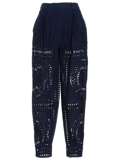 Alberta Ferretti Embroidered High Waist Wide Leg Trousers