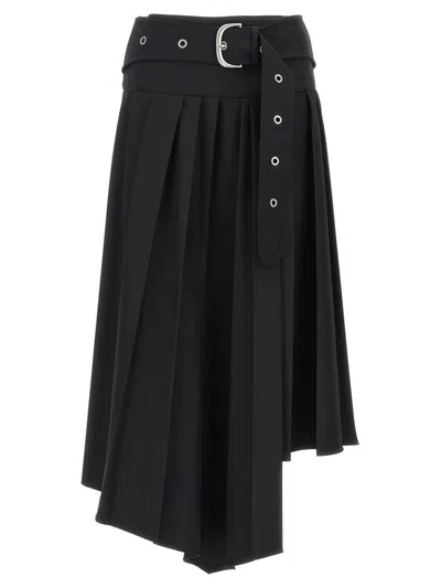 Off-white Pleated Midi Skirt In Tech Drill Fabric In Black