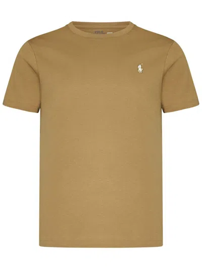 Polo Ralph Lauren Beige Crewneck T-shirt With Pony Embroidery In Cotton Man