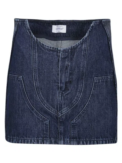 Off-white Low-waist Denim Miniskirt With 3d Detailing