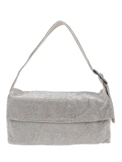 Benedetta Bruzziches Vitty La Mignon' Silver Shoulder Bag With Gem Embellishment In Rhinestone Mesh