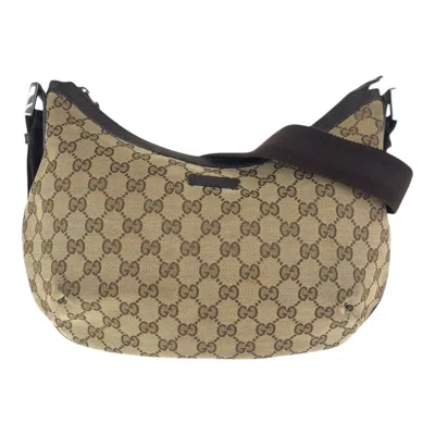 Pre-owned Gucci Beige Brown Gg Canvas Leather Messenger Bag Shoulder Bag ()