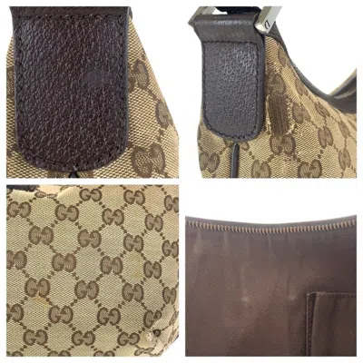 Pre-owned Gucci Beige Brown Gg Canvas Leather Messenger Bag Shoulder Bag ()