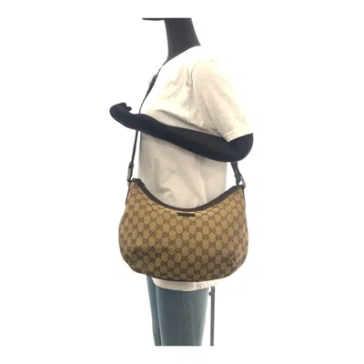 Pre-owned Gucci Beige Brown Gg Canvas Leather Messenger Bag Shoulder Bag ()