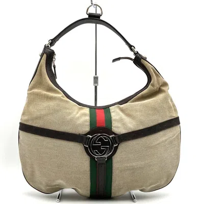 Pre-owned Gucci Beige Canvas Leather Handbag Shoulder Bag ()
