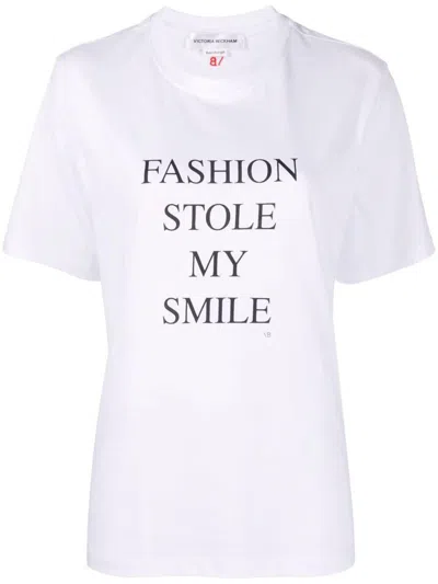 Victoria Beckham White T-shirt With Slogan Lettering On The Front In Cotton Woman