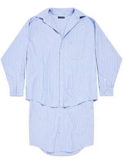 Balenciaga Layered Bb Classic Chemisier Dress In Blue